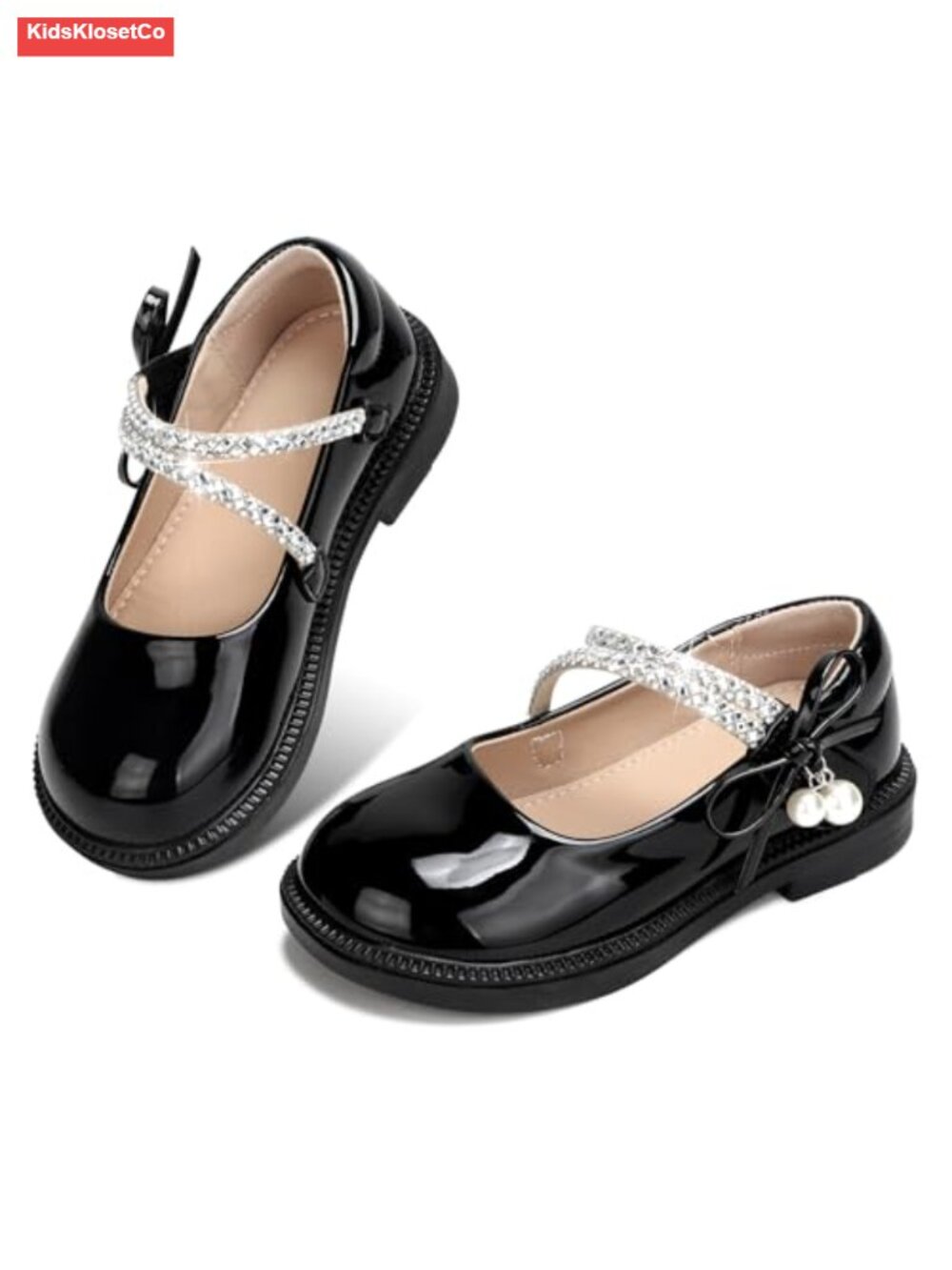 Girls Mary Jane Flats Glitter Low Heel Flower Dress Shoes for Toddler Kids